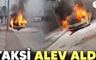 Taksi alev aldı